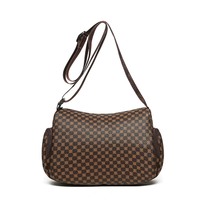Everyday Versatile Rhombus Pattern Crossbody Bag Trendy Two Color Option, Multi Compartment Layout for Weekend Short Trips