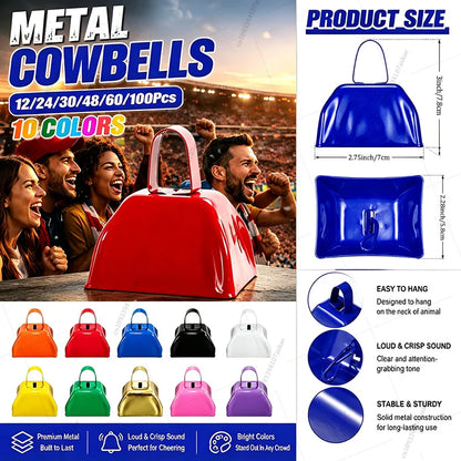 12-100 Pcs Metal Cowbells for Sporting Event 3 Inch Small Noise Makers Cow Bell for Football Event Wedding Party Favor for Guest