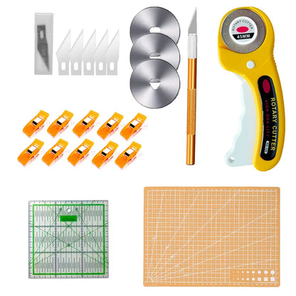 45mm Precision Rotating Cutter Set, Carving Knife, A4 Cutting Pad, Patch Measuring Tape, Sewing, Embroidery Craft Production.
