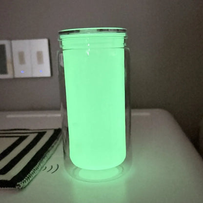 16oz Capacity Glow in The Dark Straw Cup Fluorescent Double Wall Luminous Coffee Cup Break-Resistant Splash Proof