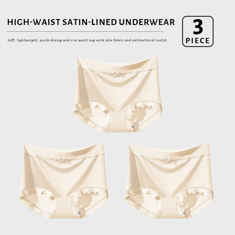 FallSweet 3Pcs Ice Silk Panties for Women Seamless High-Rise Briefs Plus Size Underwear Boyshort Sexy Lingerie for Everyday Wear