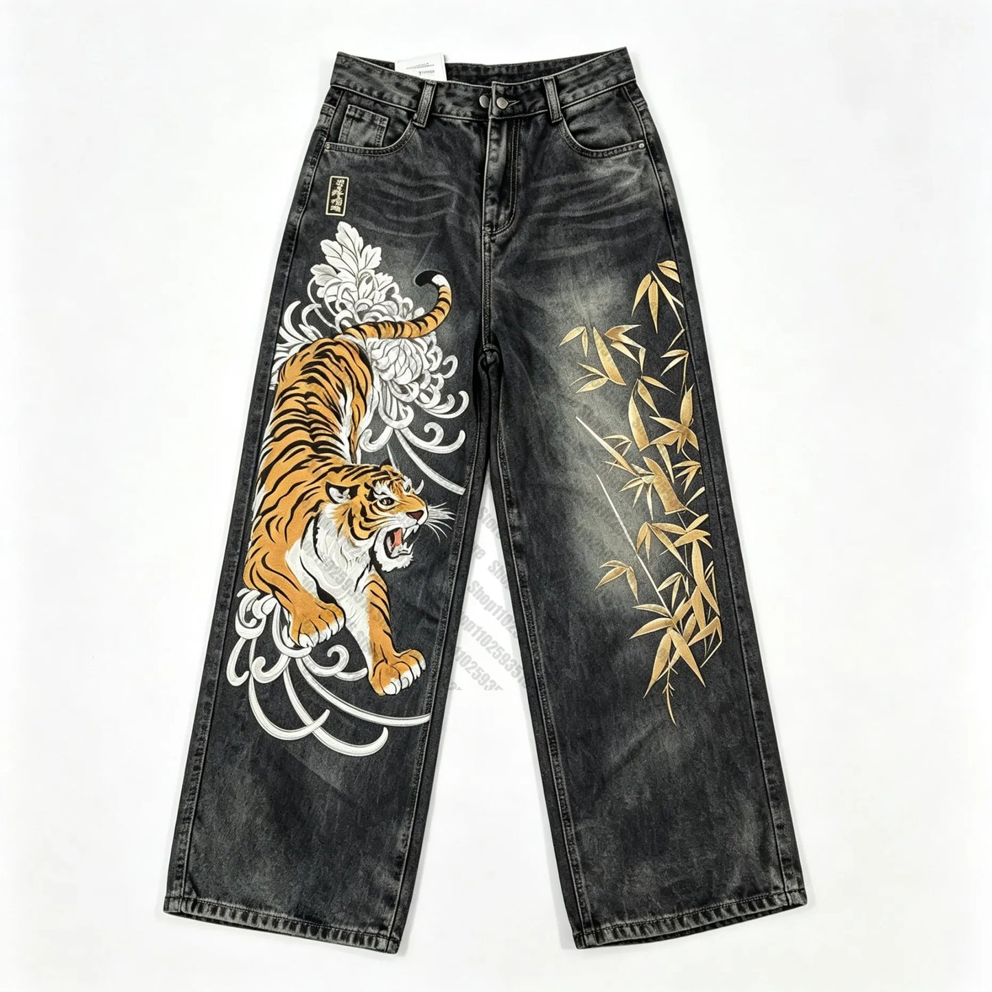 Hip Hop Cherry Blossom Jeans Wide Graphic Printing Y2K Gothic Vintage Low Waist Leg Trousers Clothes Mens Baggy Jeans Womes 2000