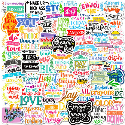50 PCS Motivational Text Stickers English Short Sentences, Decorative Water Cup Wall Stickers