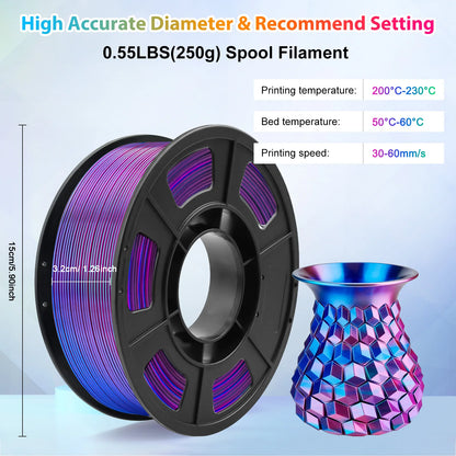 Silk PLA Filament 1.75mm Dual Color Blue Purple, 3D Printer Filament , 250g Spool(0.55lbs) Fits for Most FDM 3D Printers