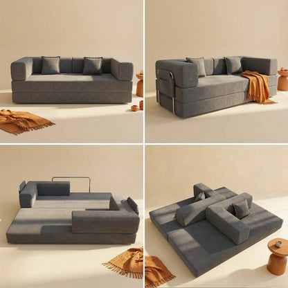 78.7" Convertible Sleeper Sofa Bed, Modular Corduroy Foldable Futon Loveseat, Compression in Box with Fixed Frame, Removable Armrests & Backrest, No Tool Assembly for Living Room Bedroom