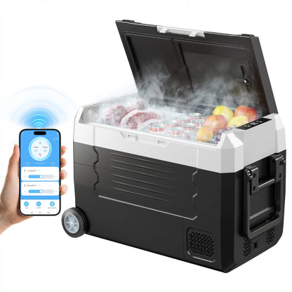 SucceBuy Car Refrigerator -4°F to 68°F Truck Refrigerator with APP Control Wheels & Dual Zone 37/48/58QT Cars Cooler for RV Boat