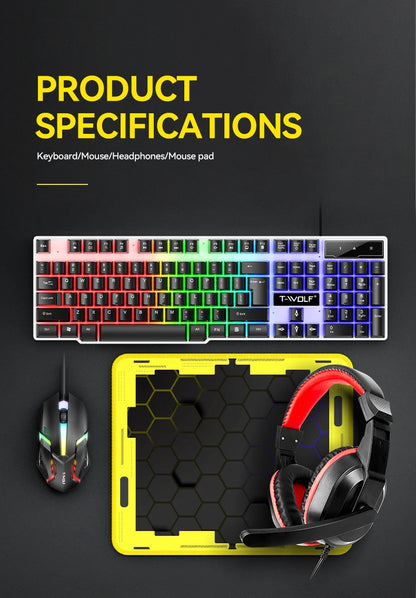 2025 Mouse Keyboard Headset Mouse Pad Combo 4 In 1 SET Computer Gaming Headphone USB Wired Mouse And Keyboard Set With Mouse Mat
