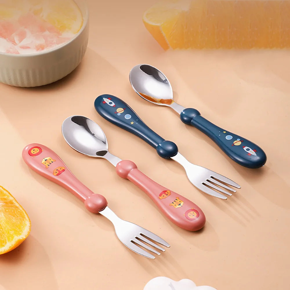 Set Of 2 Stainless Steel Children's Cutlery Spoon/fork Box Suitable For Baby Cutlery, Ideal As A Gift For Mothers And Babies
