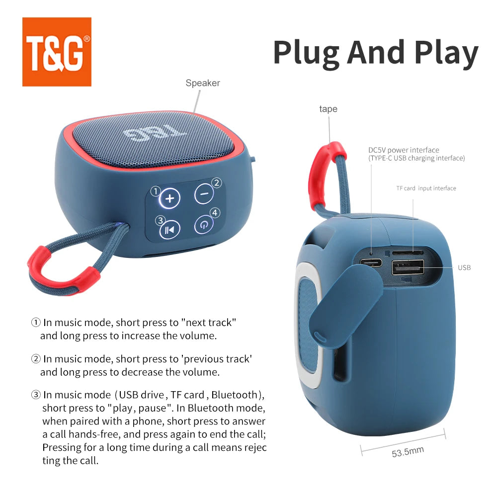 Bluetooth Speaker Mini Portable Wireless Powerful Speakers TWS BT 5.3 Sound Box HIFI Loudspeaker Supports TF Card Radio TG659