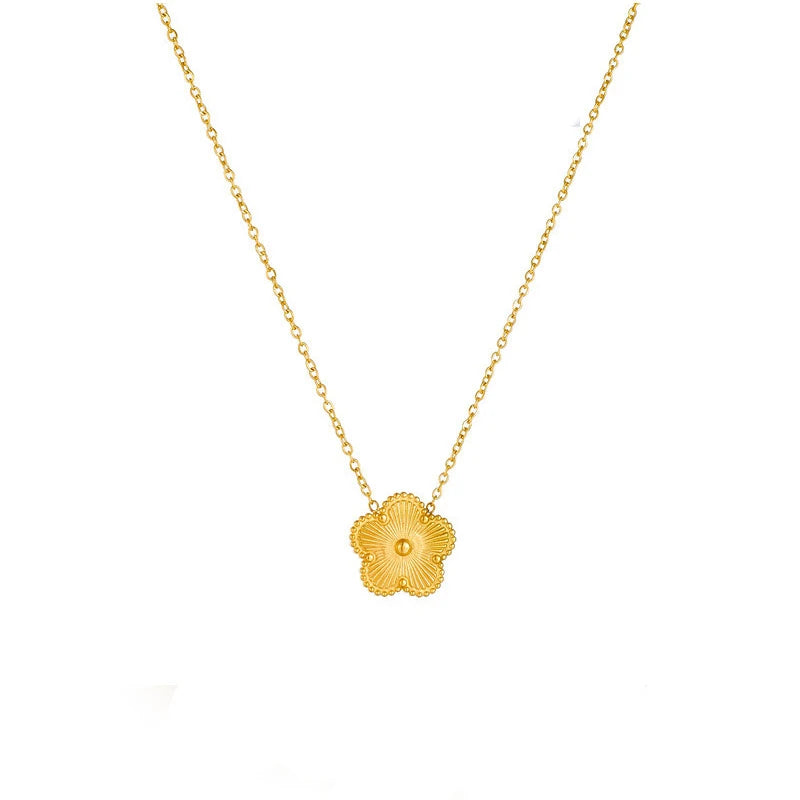 14K Gold Plated Stainless Steel Necklace Woman Five Leaf Petals Double