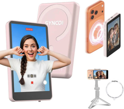 【US STOCK】 SYNCO XView M4 4 Inch Magnetic Vlog Selfie Monitor Screen P2P Wireless Connection Bluetooth Remote Control No WiFi Needed Portable Rear Camera Viewfinder Compatible with iPhone Smartphone Ideal for Outdoor Vlog