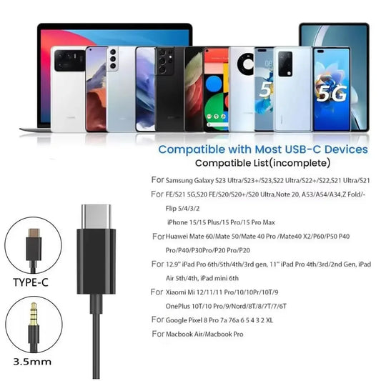 USB C Single Side Headphone for Samsung S23 FE S22 S21 S20 A53 A54 3.5mm/Type C Wired Earphone with Mic for iPhone 15 16 Pro Max