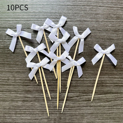 10pcs Pink Bow Cupcake Topper Plugin Dessert Baking Decoration Birthday Themed Party Cake Top Cover Bow Dessert Topper Decor