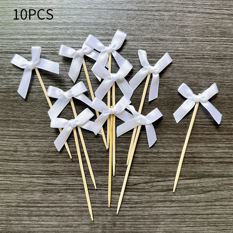 10pcs Pink Bow Cupcake Topper Plugin Dessert Baking Decoration Birthday Themed Party Cake Top Cover Bow Dessert Topper Decor