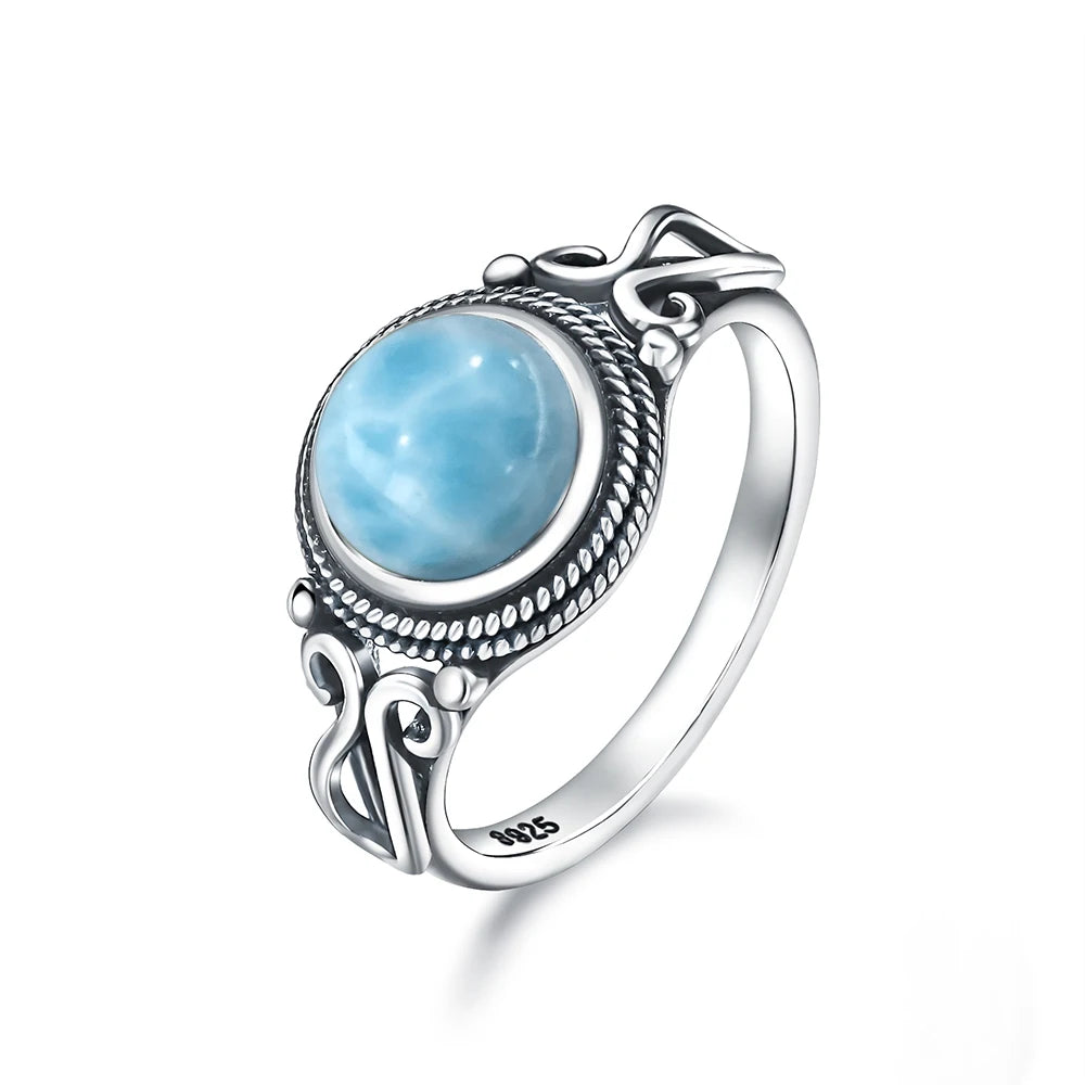 Original Certified 925 Silver Rings Larimar Natural Blue Stone 8*10MM oval shape twist Rings Fine Jewelry Gifts for Women Men