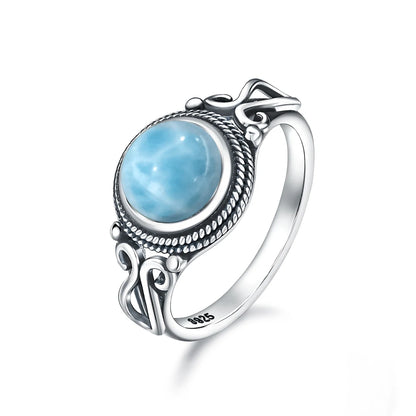 Original Certified 925 Silver Rings Larimar Natural Blue Stone 8*10MM oval shape twist Rings Fine Jewelry Gifts for Women Men