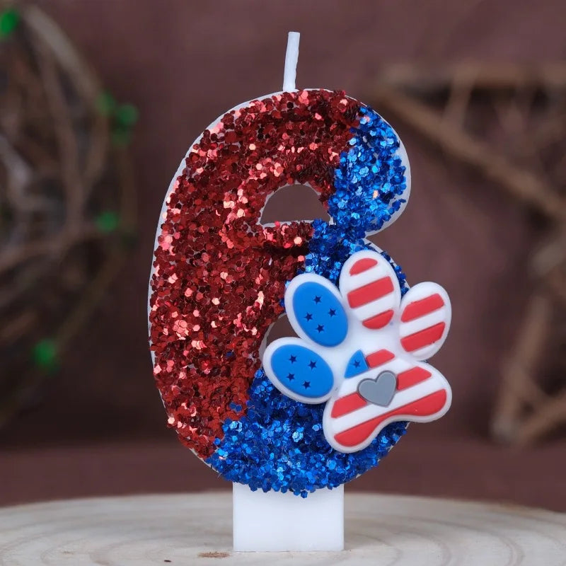 0‑9 Cat Paw Number Birthday Candle Red Blue Glitter Cake Topper Kids Cute Cat Paw First Birthday Cake Decortion Party Supplies