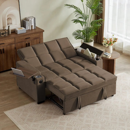 hansones 65'' 3-in-1 Folding Convertible Sofa Bed, Pullout Sofa, Modern Chenille Fabric, 360° Swivel Side Table, Easy Assembly,