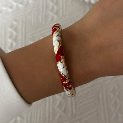 Elegant Enamel Dropped Glaze Flower Texture Bracelet For Women Retro Gold Plated Evil Eye Floral Zircon Bangle Party Jewelry