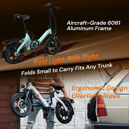 Bodywel T16Pro Folding Electric Bike | 250W Motor 14-Inch Wheels | Commuter E-Bike with Disc Brakes