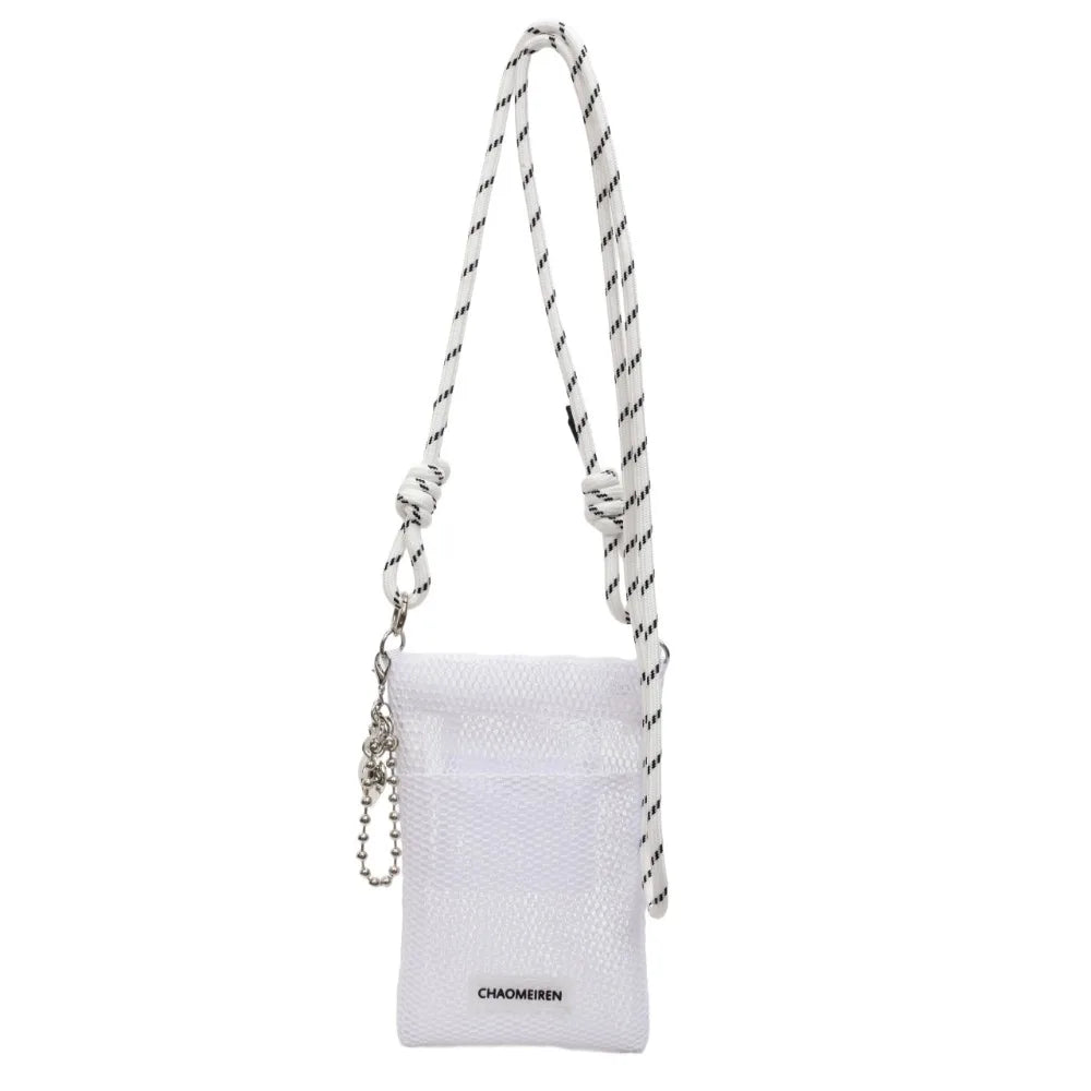 Cute Korean Nylon Mesh Wallet Teenager Hollow Shoulder Purse Bags Crossbody Solid Color Mobile Phone Bag Travel