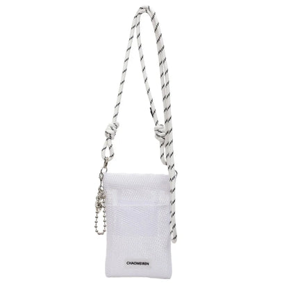 Cute Korean Nylon Mesh Wallet Teenager Hollow Shoulder Purse Bags Crossbody Solid Color Mobile Phone Bag Travel