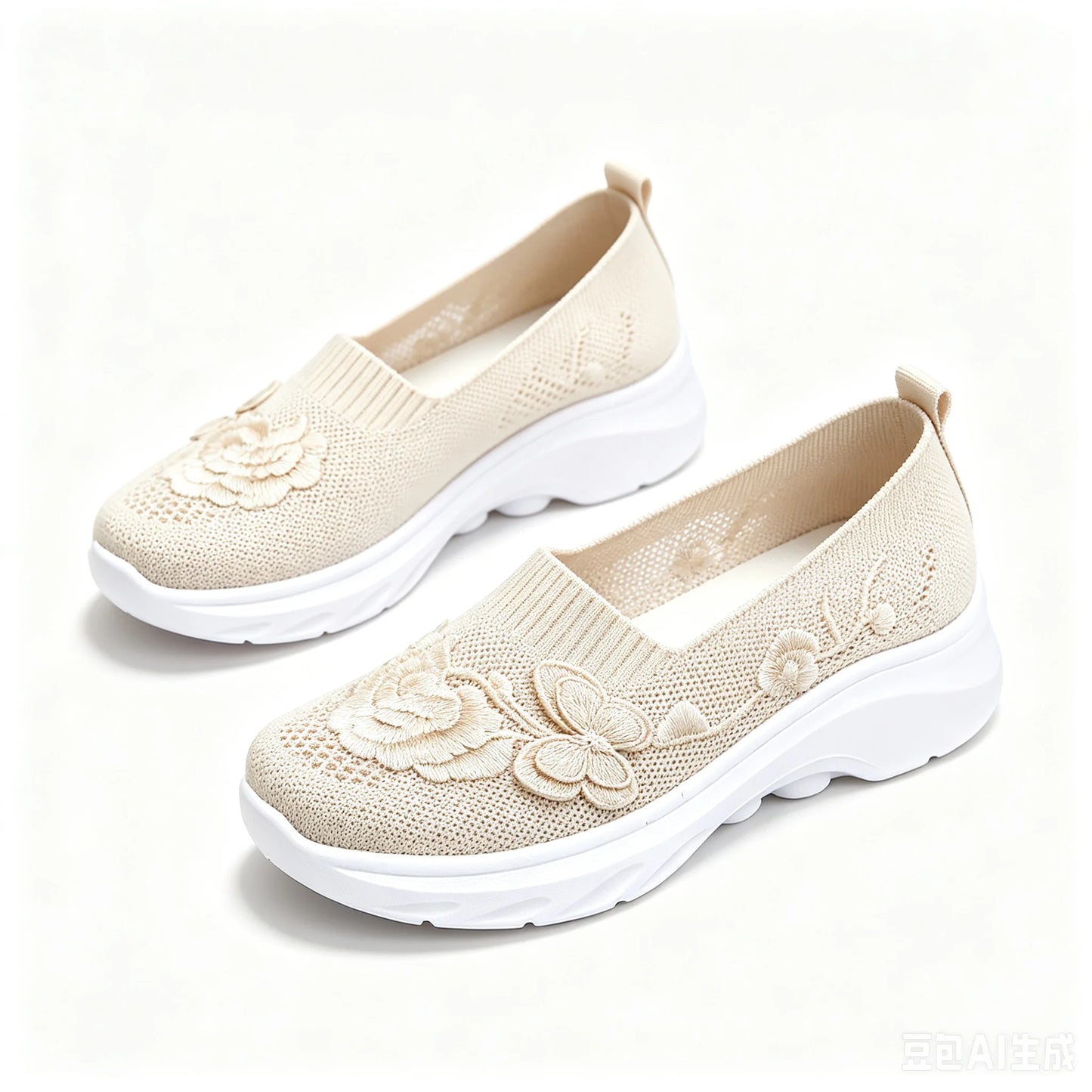2026 Summer Women Breathable Knit Floral Embroidery Platform Loafers Slip On Walking Shoes Lightweight Soft Cushion Insole Anti Slip Wedge Sole Comfort Casual Daily Outdoor Travel Nurse Footwear Black Khaki Green Multiple Siz