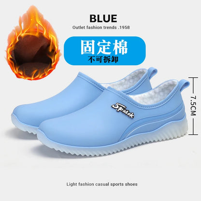 Ladies' fashionable new style waterproof shallow-toe anti-slip rain shoes, wear-resistant kitchen thick-soled short-tube work ru