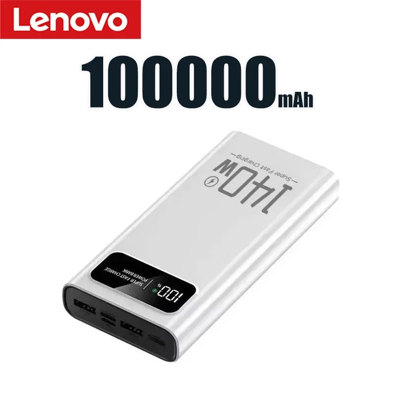 Lenovo 500000mAh High Capacity Power Bank 140W Super Fast Charging Battery Pack LED Digital Display Powerbank For Xiaomi IPhone