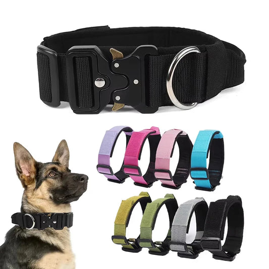 Adjustable Tactical Dog Collar with Metal Buckle Outdoor Walking Training Durable Nylon Collars for Medium Big Dogs Pet Supplies