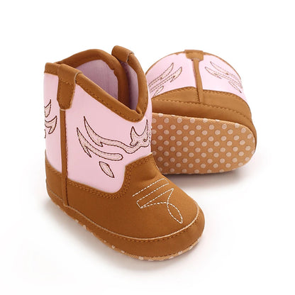 Western Cowboy Princess Baby Boots 0-18M Infant Pre-Walker Shoes Soft Sole Embroidered Footwear for Newborn Girls