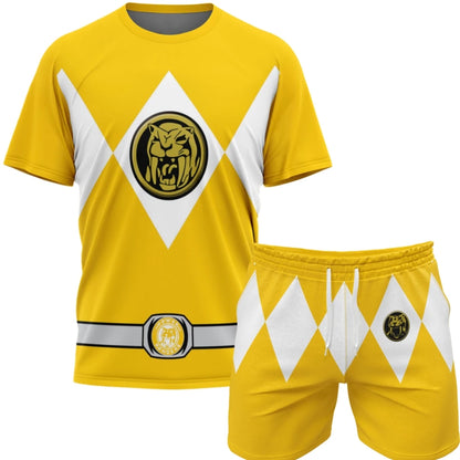2026 Summer New Bandai Power Rangers Tee Shorts Men Women Oversized Breathable Quick Drying Fitness Running Sportswear Set ﻿