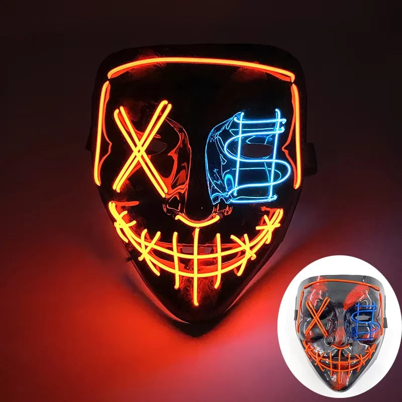 Wireless LED Neon Purge Mask & Fiber Optic Gloves, Scary Glow In Dark Mask for Halloween Carnival Cosplay Bar Birthday Party
