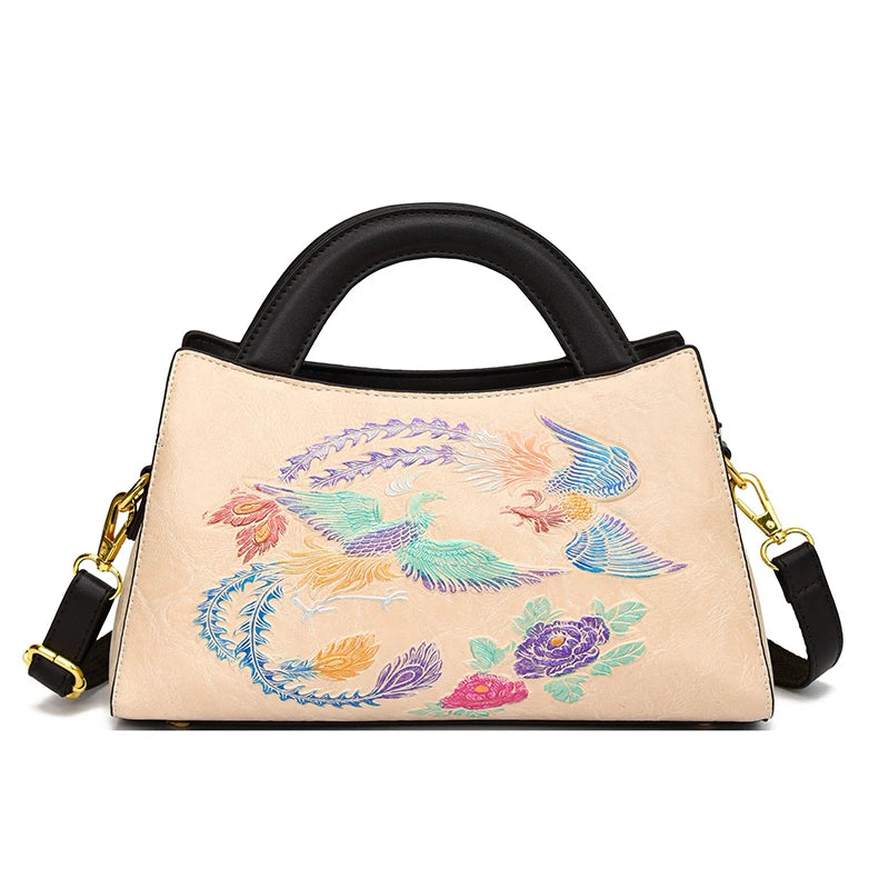 Fashion Phoenix Pattern Handbag Woman Luxury Ladies Shoulder Bags Designer Large Capacity Tote Quality Leather Crossbody Bag