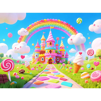 Candyland Backdrop Fantasy Candy Theme Castle Lollipop Party Banner for Girls Birthday Decor Photography Background Photo Booth