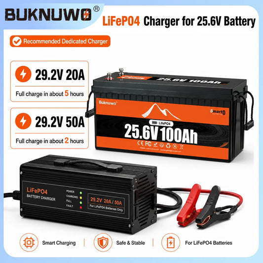Buknuwo LiFePO4 24V/25.6V 100Ah Lithium Battery With Bluetooth Built-in 100A BMS Grade A Cells 2560Wh Power Energy Storage Battery Low-Temp Protection Capable Of Over 10000 Cycles Support Parallel Battery For Solar,RV,Marine,