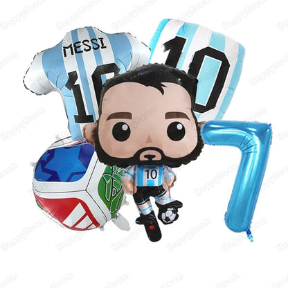 5Pcs Messi Soccer Birthday Aluminum Film Balloons Set Football Themed Birthday Party Decoration Supplies Party Photo Prop