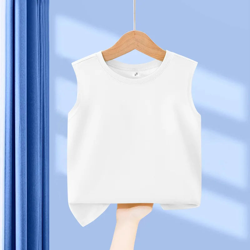 1pcs Kids 100% Cotton Vest Summer Classic Basic Fashion Tank Top Students Solid Sleeveless Tops Children Round Neck Comfort Vest