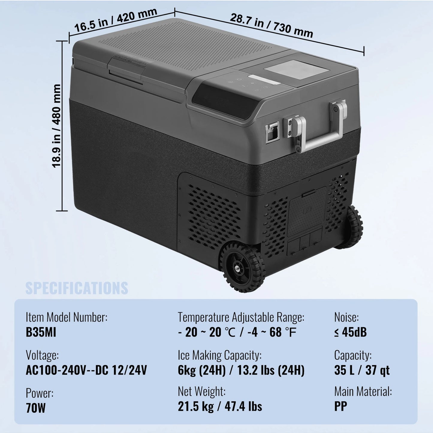 SucceBuy 35L Portable Car Refrigerator with Ice Making Function 12 Volt Car Refrigerator Fridge Single Zone Portable Freezer