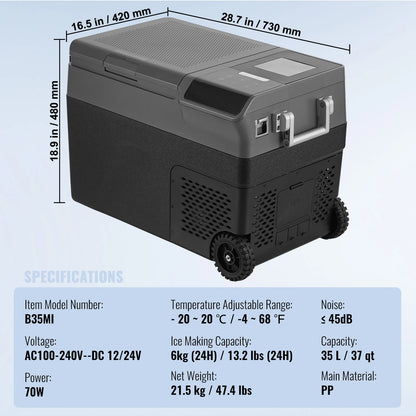SucceBuy 35L Portable Car Refrigerator with Ice Making Function 12 Volt Car Refrigerator Fridge Single Zone Portable Freezer