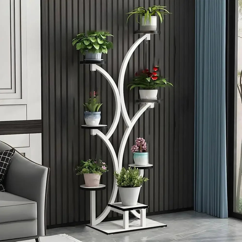 7-Tier Metal Indoor Plant Stand, Tall Ladder-Style Holder for Living Room, Balcony, or Patio (20.5x60, White)