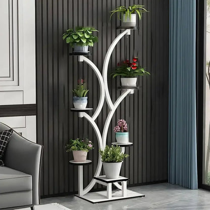 7-Tier Metal Indoor Plant Stand, Tall Ladder-Style Holder for Living Room, Balcony, or Patio (20.5x60, White)