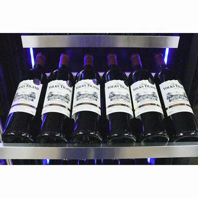 High-end Stainless Steel Wine Cooler Beech Wood Display Shelf Beverage Fridge for Vintage Wine Storage Home Bar Club Pro