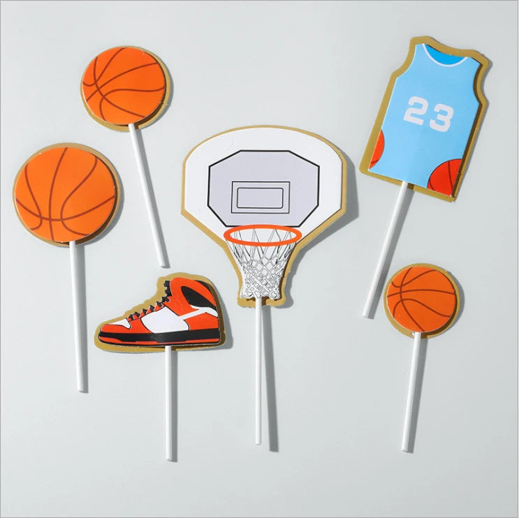 Cake Toppers Glitter DIY Basketball Football Set Cupcake Topper Cake Flags Kids Boys Birthday Wedding Bride Party Baking Decor