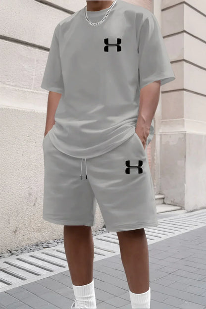 Men's Sporty Suit Set Short Sleeve T-shirt And Sports Shorts Two Piece Casual Suits Summer Breathable Outdoor Athletic Outfit