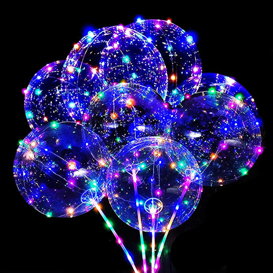 5/15Pcs Colorful LED Light up Party Balloons with Stick Handle 20inch Glow Clear Bobo Balloons for Party Birthday Decorations