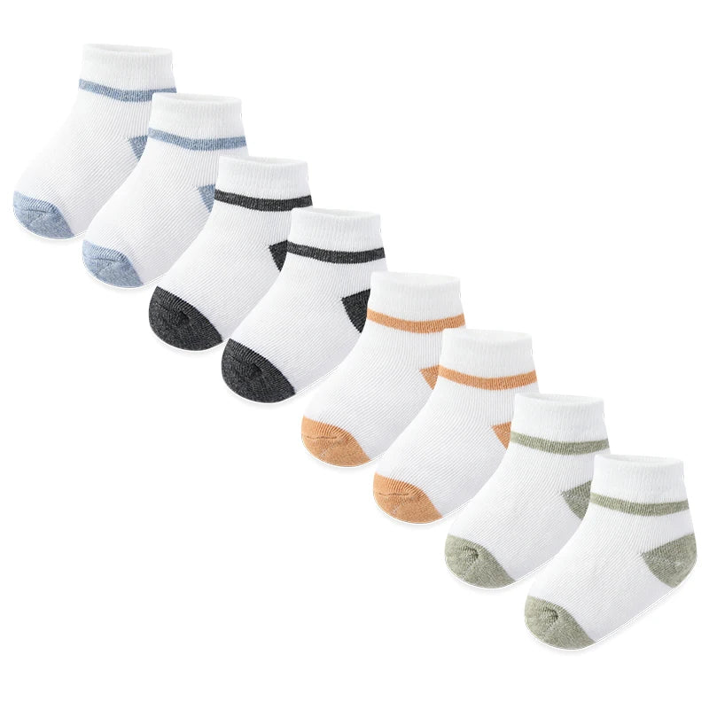 Kiddiezoom 4 Pairs Fashion Newborn Baby Boy Girl mid-calf Socks Cotton Soft Breathable Infant Accessories Four Seasons 0-18M