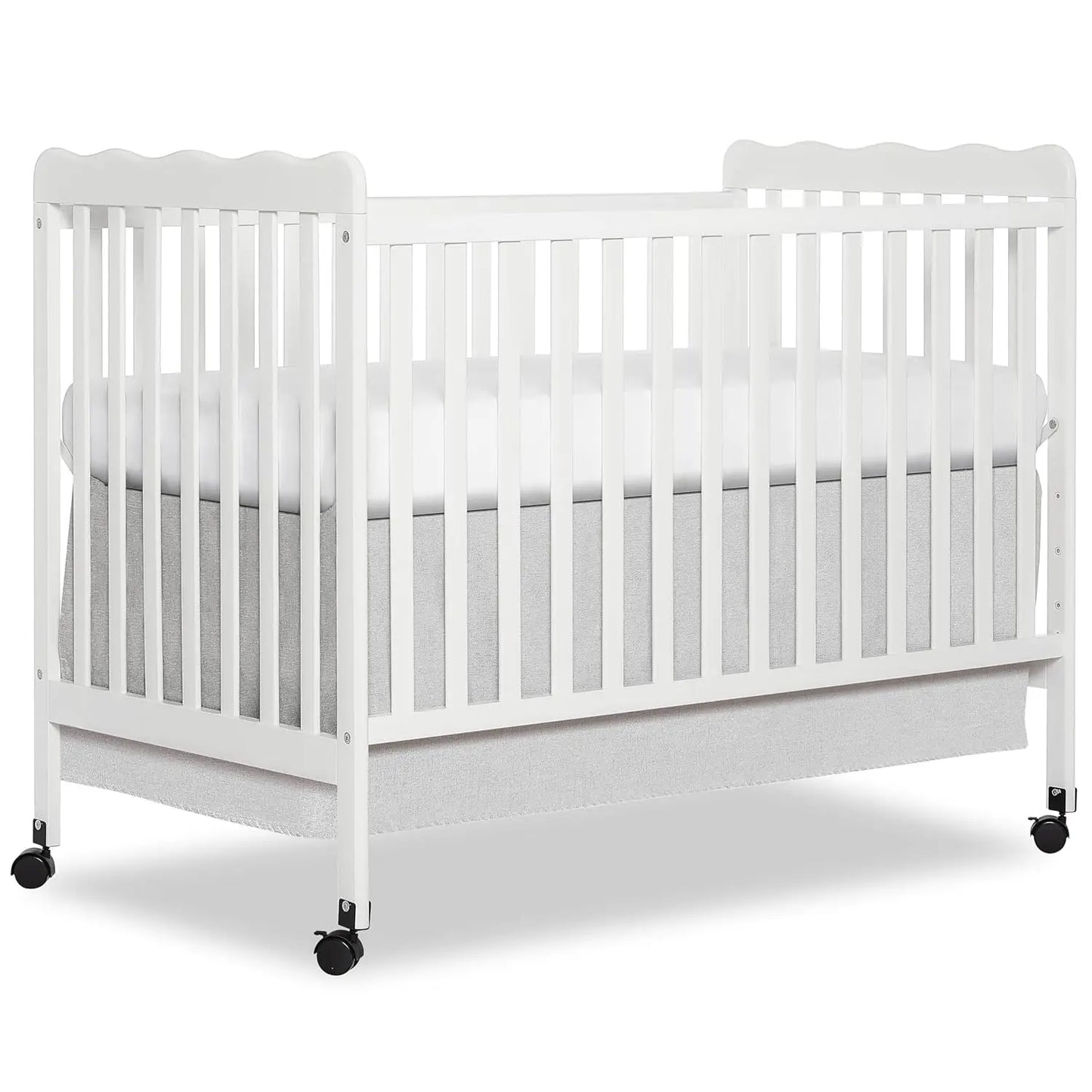 White 3-in-1 Convertible Baby Crib with 4 Height Adjustments, Toddler Bed Conversion & Locking Wheels