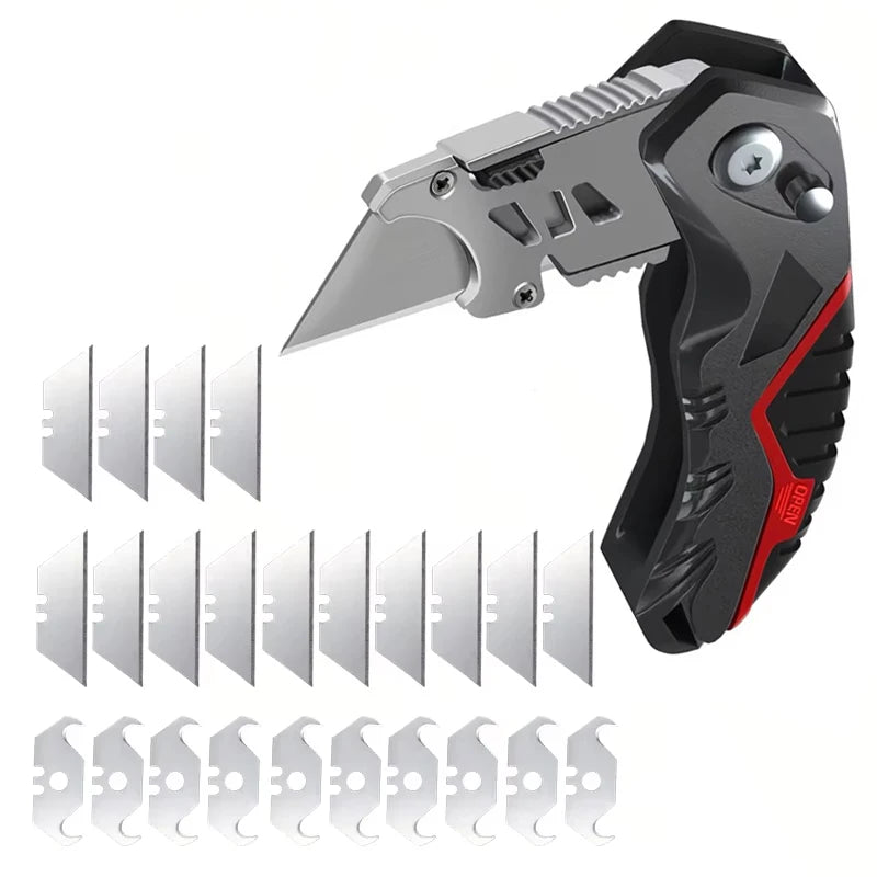 Heavy Duty Folding Utility Knife with Replaceable Blades – for Box, Cable, Cardboard Cutting