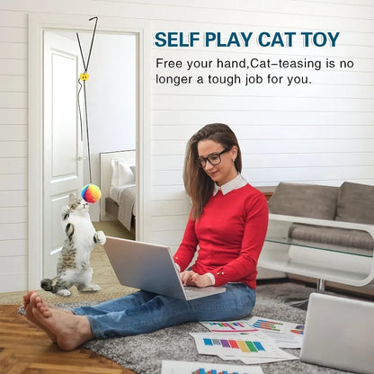 Interactive Cat Toy with Colorful Balls - Adjustable Hanging Door Swing Teaser for Cats Kittens, Pet Self Play Hanging Toys